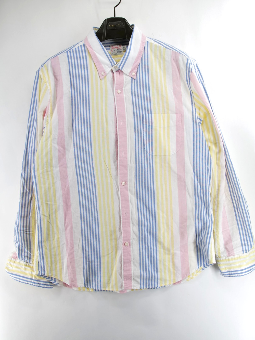J Crew Shirt Mens XL Pink Blue Yellow Striped Broken-In Oxford Slim Cotton